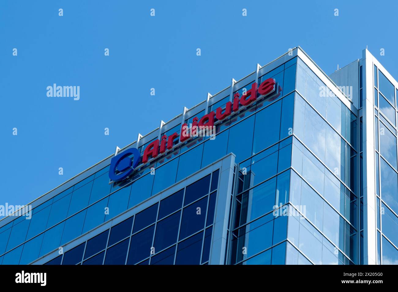 Air Liquide sign at their US headquarters in Houston, Texas, USA. Stock Photo