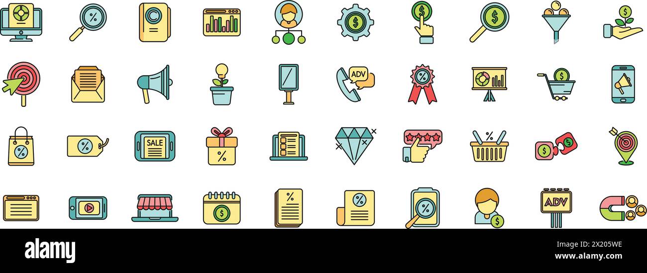 Marketing mix icons set outline vector. Market consumer. Demand mix ...