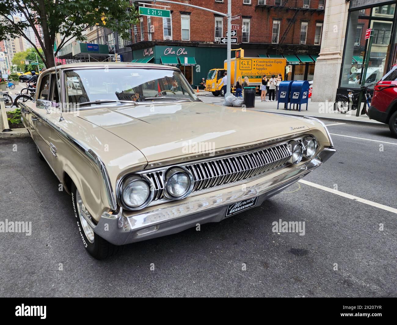 New York City, USA - August 17, 2023: Mercury Montclair 1964 vintage car parked at the street, front corner view Stock Photo