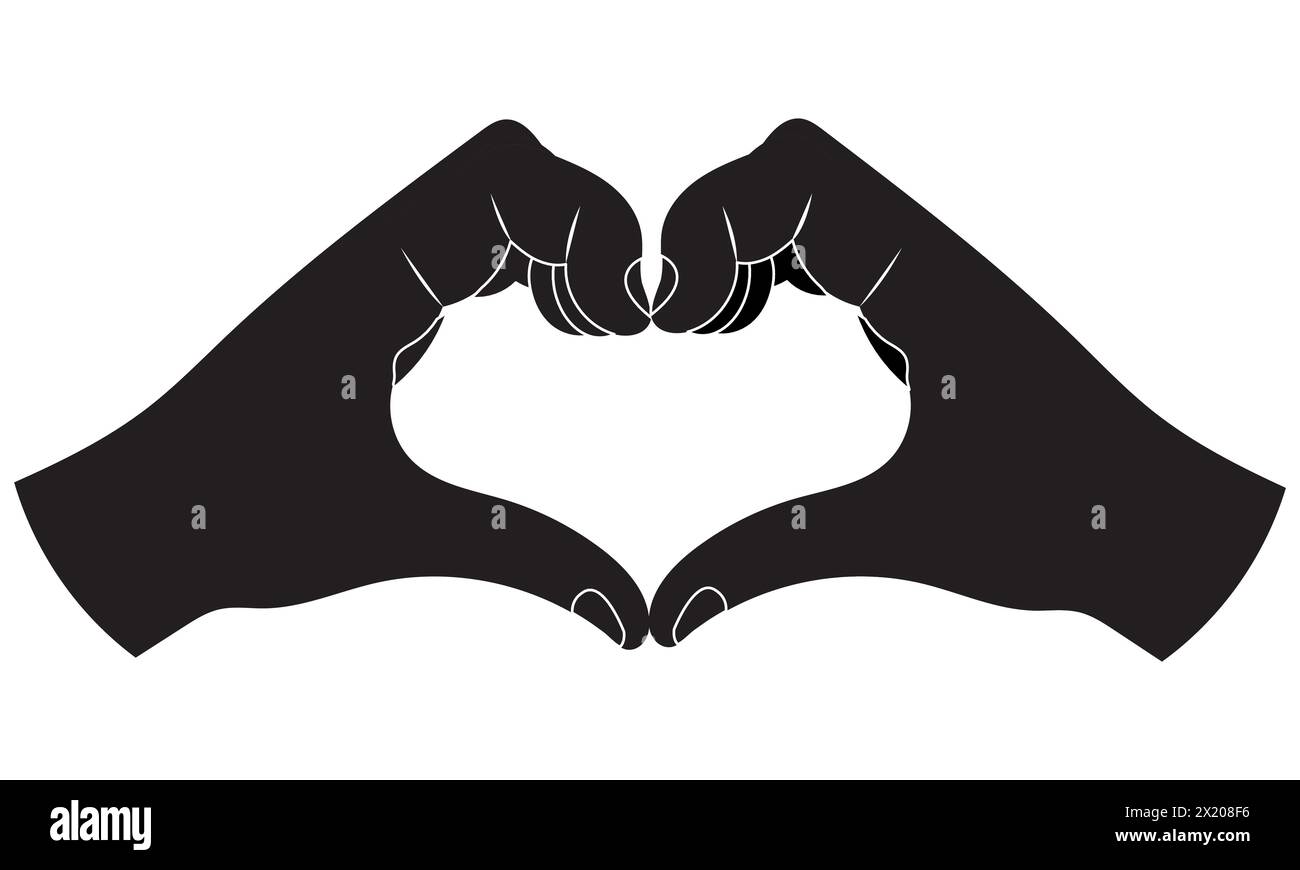 Silhouette of two Hands in the shape of a heart isolated on a white ...