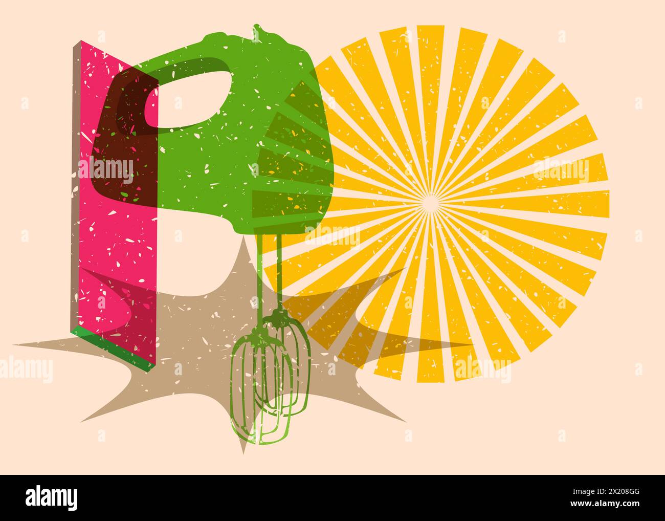 Risograph mixer with geometric shapes. Objects in trendy riso graph print texture style design with geometry elements. Stock Vector