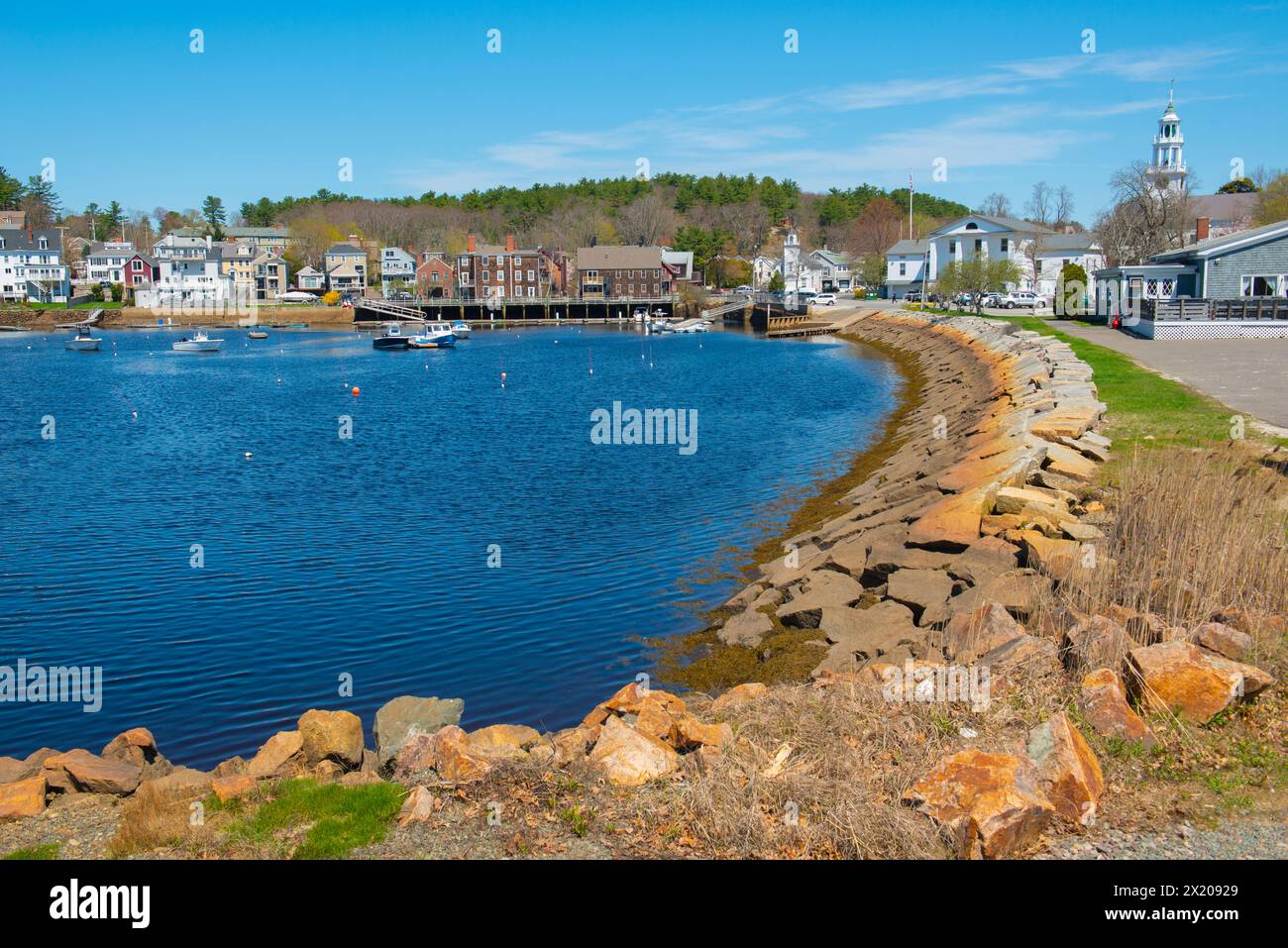 Manchester Harbor in spring near historic town center of Manchester-by-the-Sea, Cape Ann, Massachusetts MA, USA. Stock Photo
