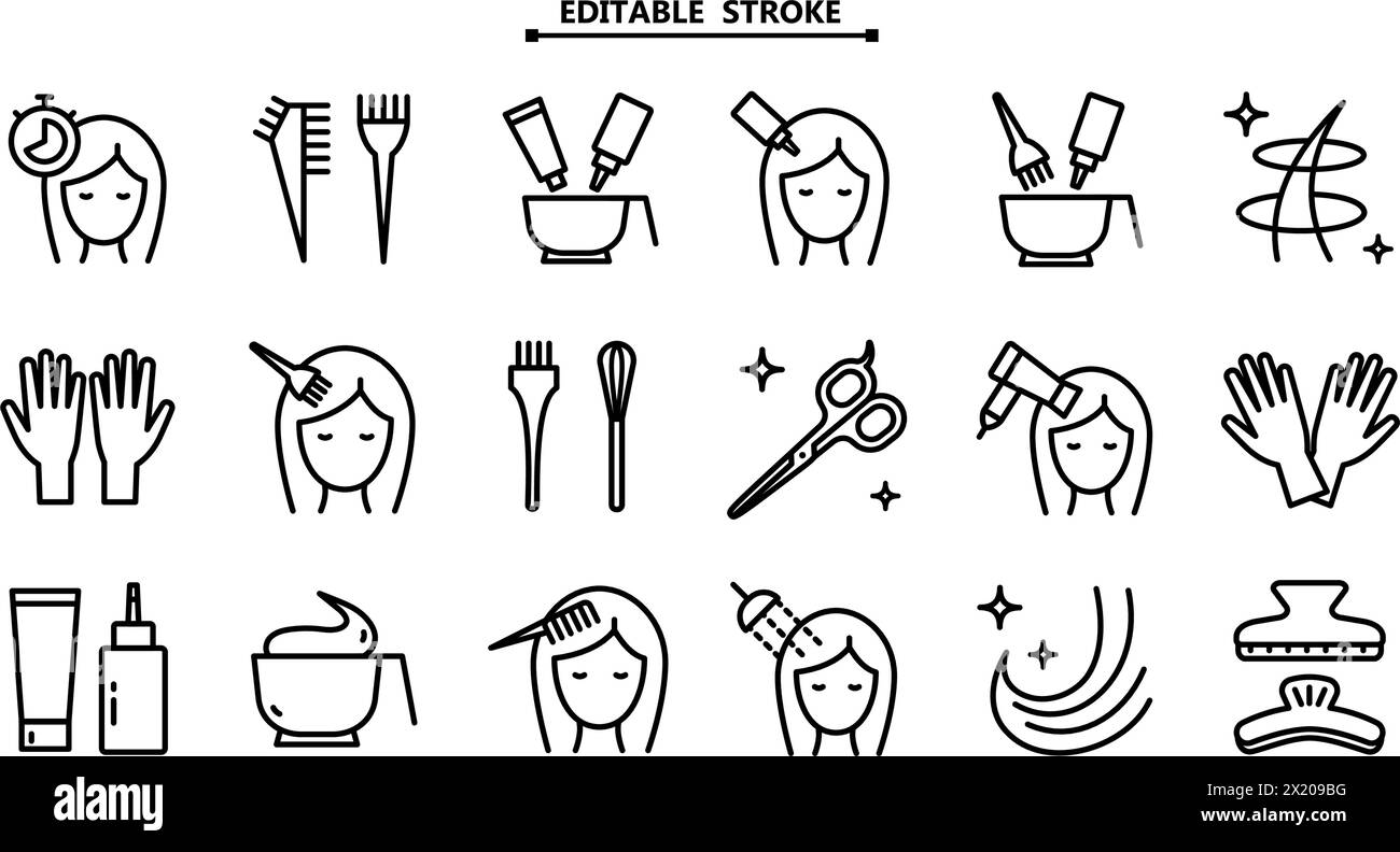 Hair coloring icon. Editable Stroke. Permanent hair dyeing. Beauty
