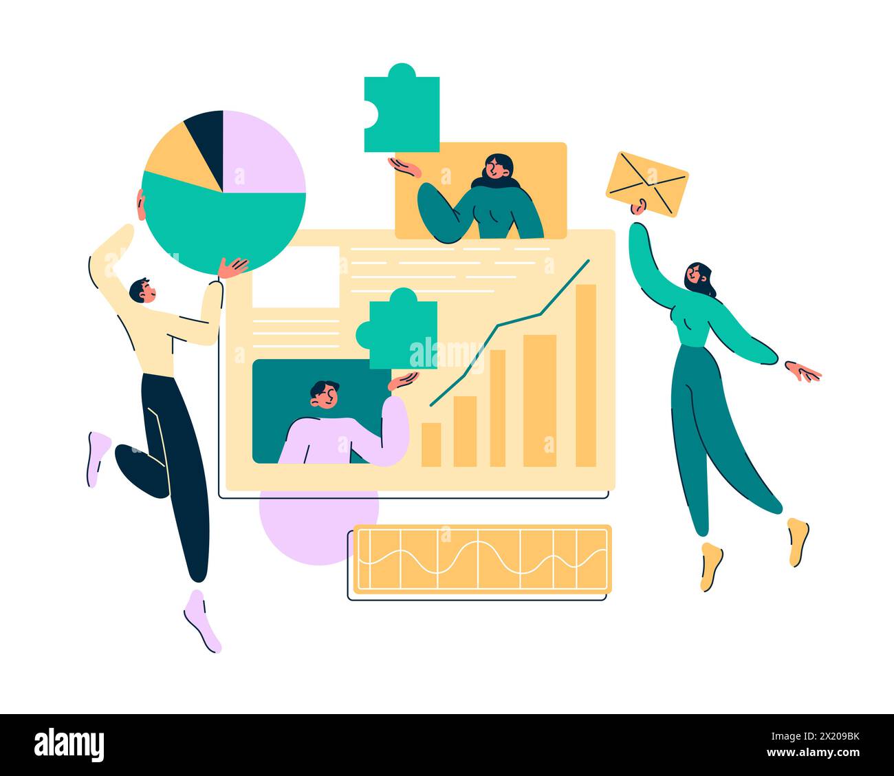 People team up to work with data create a dashboard with graphics Stock ...