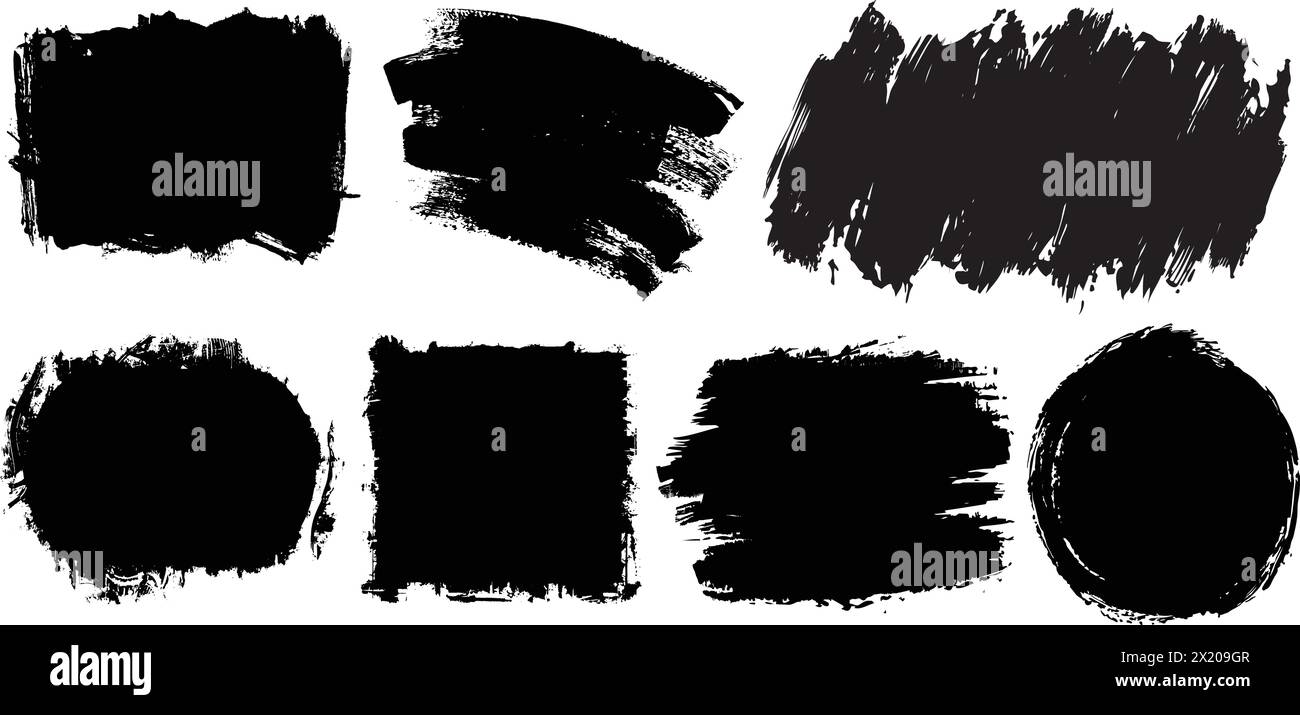 Set of black paint, grunge brush frame vector template backgrounds ...