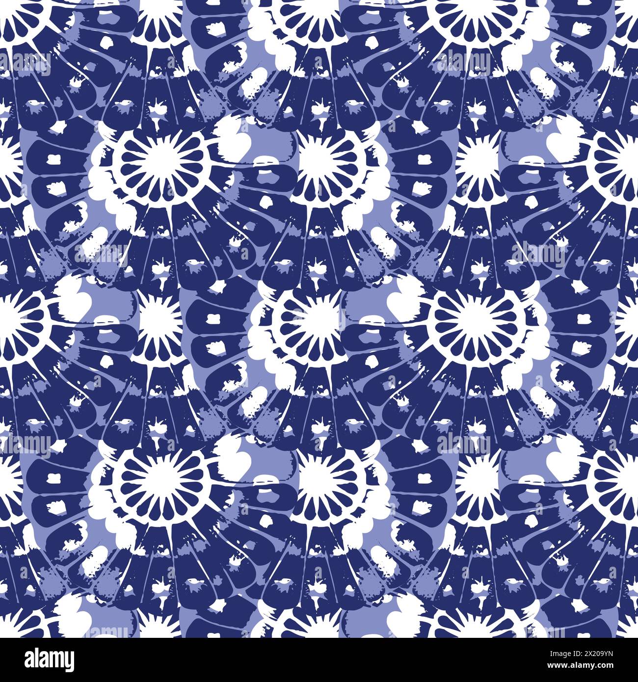 Indigo blue Japanese block print effect pattern. Seamless hand made ...