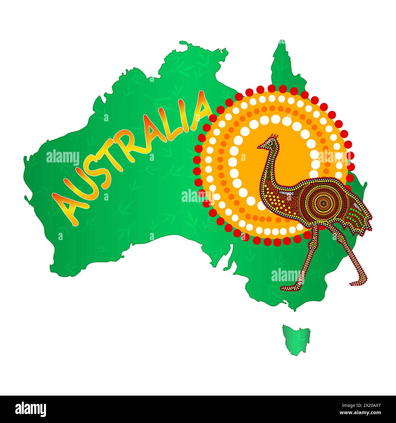 Map of Australia with emu. Australian continent with ostrich. Australia
