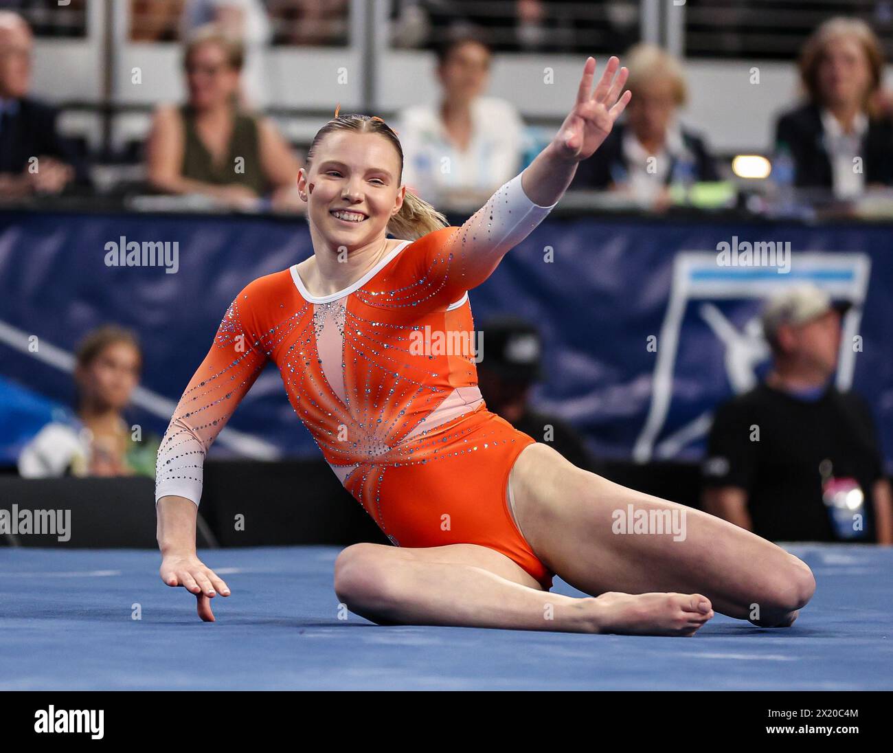 April 18, 2024: Oregon State's Jade Carey competes on the floor ...