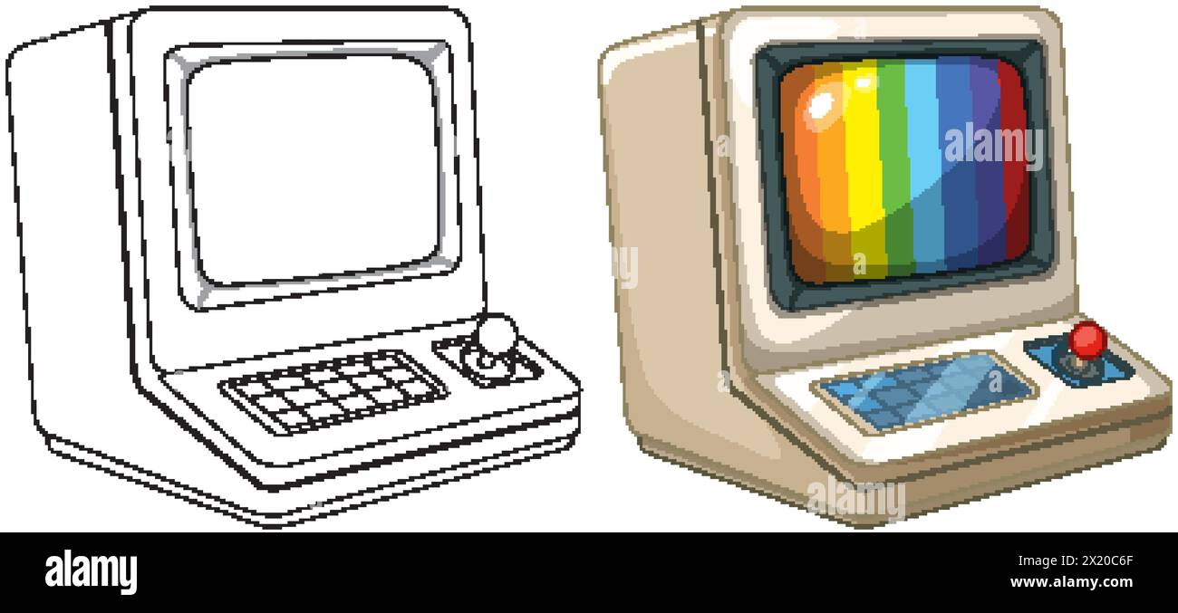 Colorful illustration of old-fashioned personal computers Stock Vector