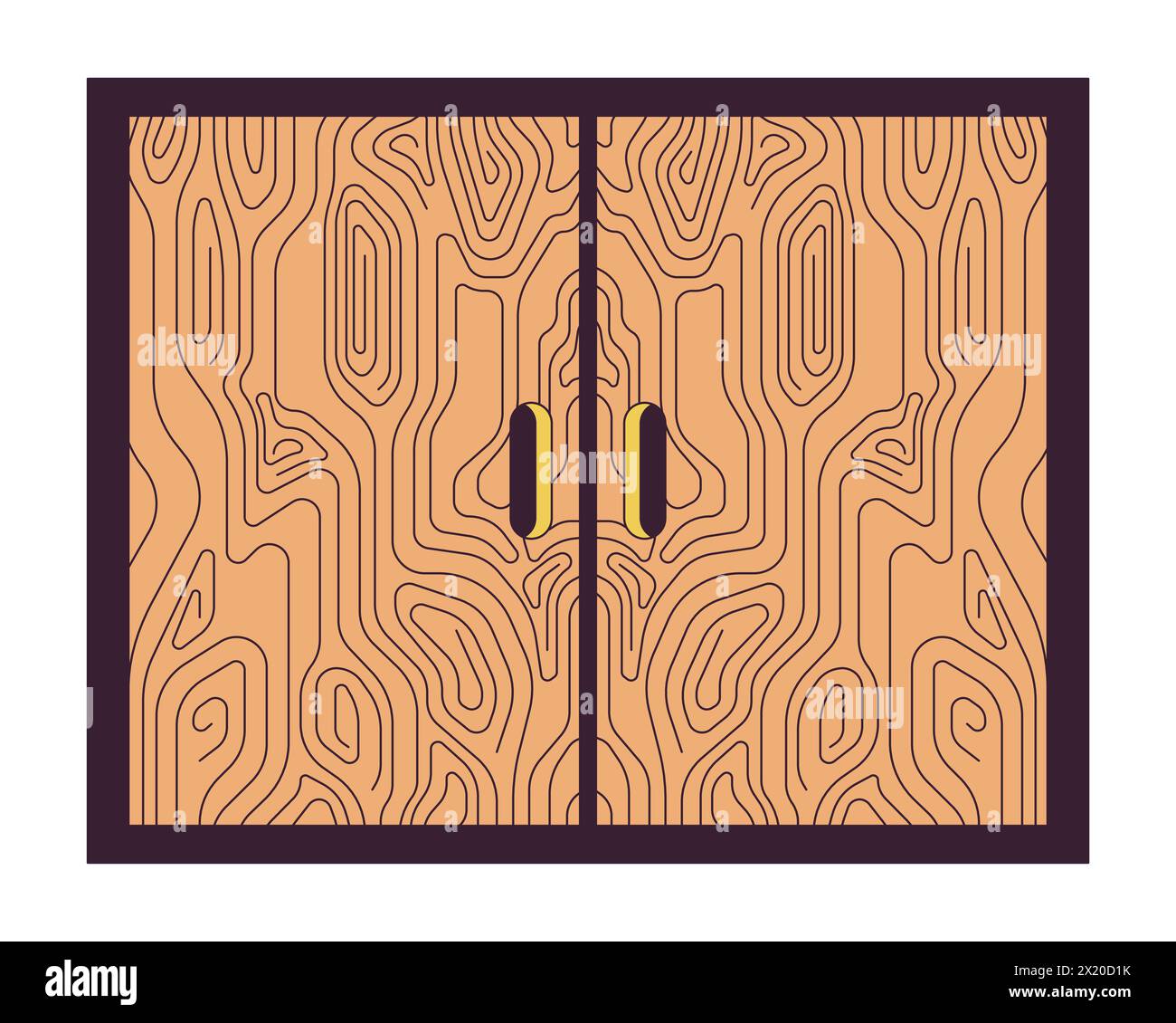 Minimalist cabinet with two closed doors 2D linear cartoon object Stock Vector