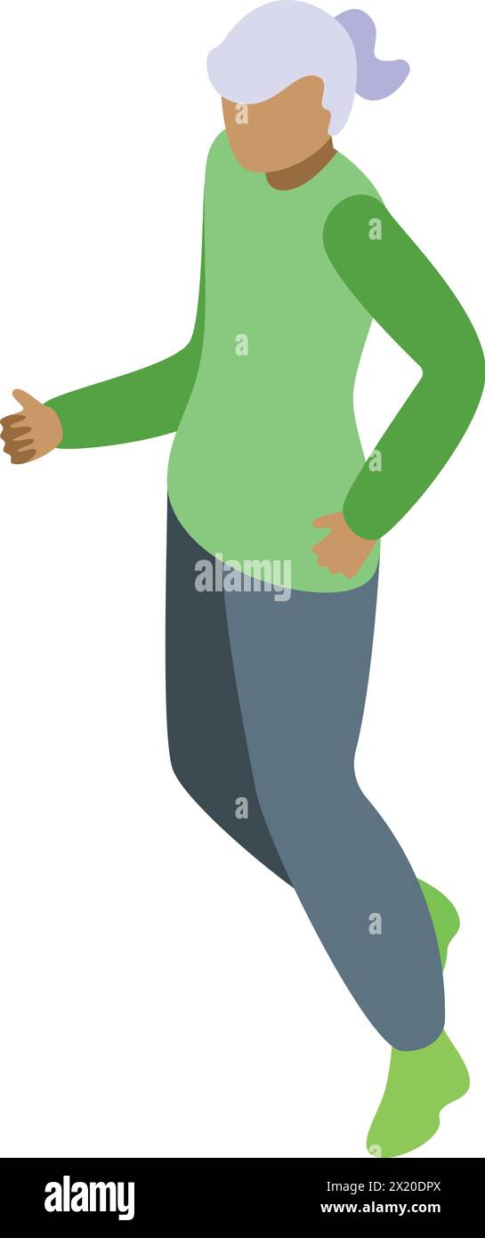 Fast female running icon isometric vector. Senior pensioner. Happy workout Stock Vector
