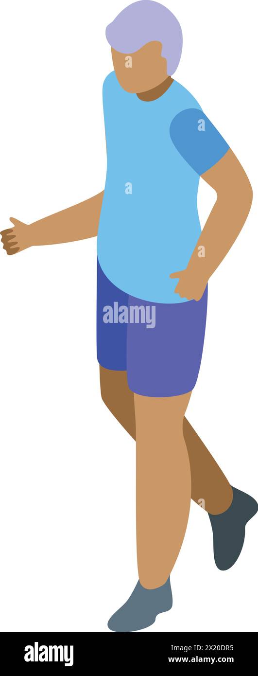 Old man running in shorts icon isometric vector. Outdoor workout. Training age Stock Vector
