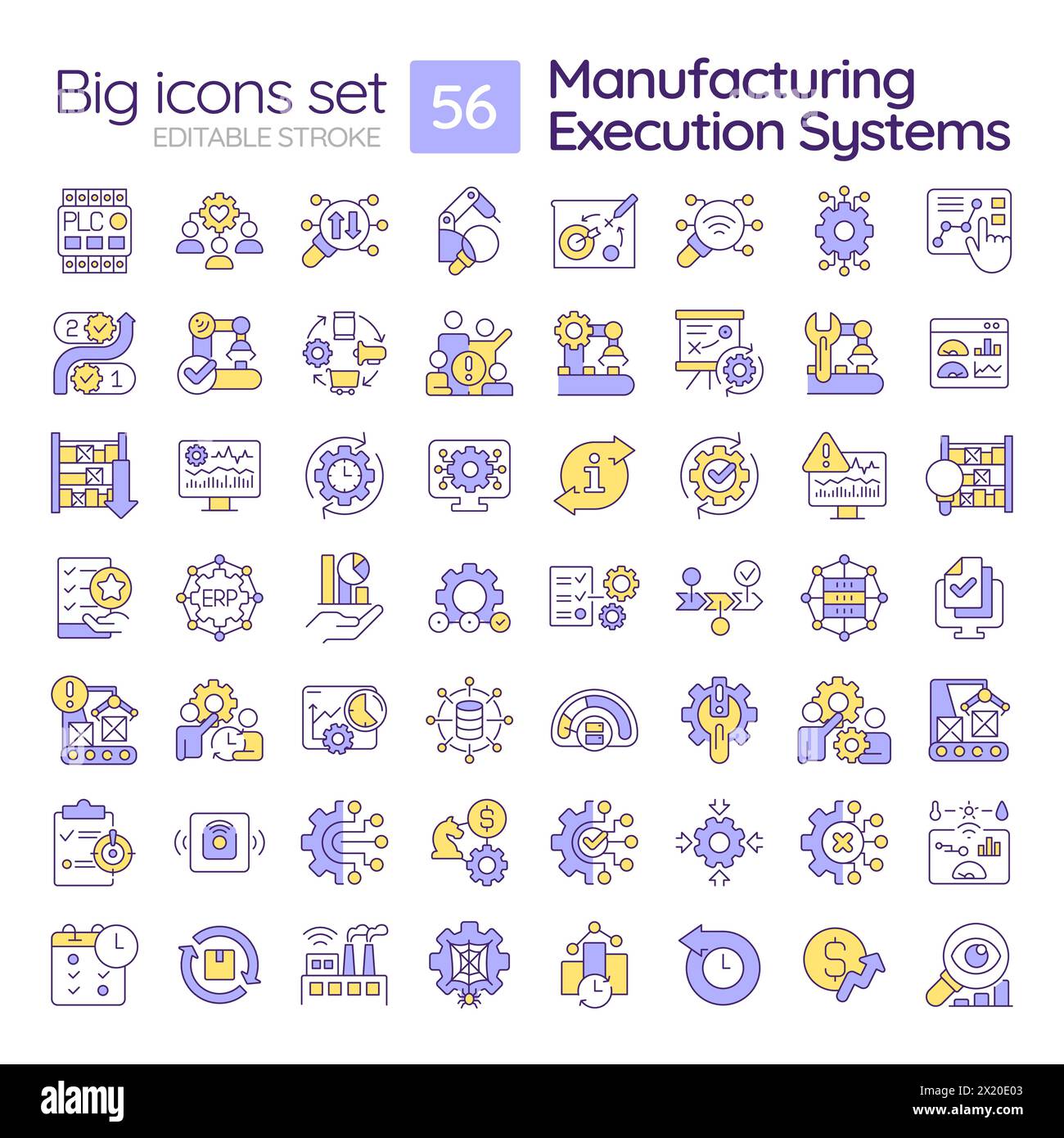 Manufacturing execution systems RGB color icons set Stock Vector