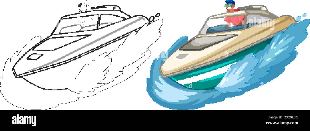Colorful vector illustration of a man driving a speedboat Stock Vector ...