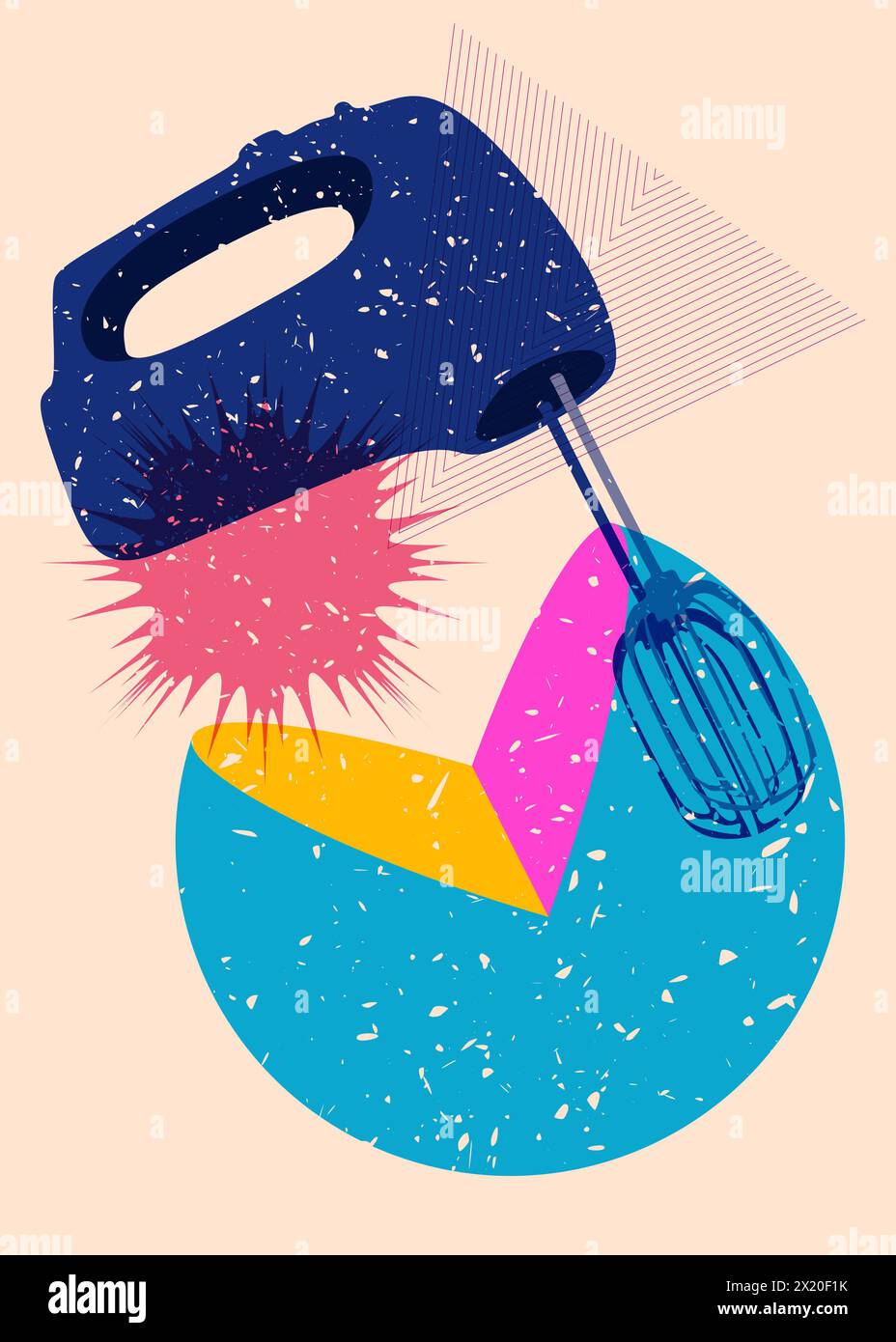 Risograph mixer with geometric shapes. Objects in trendy riso graph print texture style design with geometry elements. Stock Vector