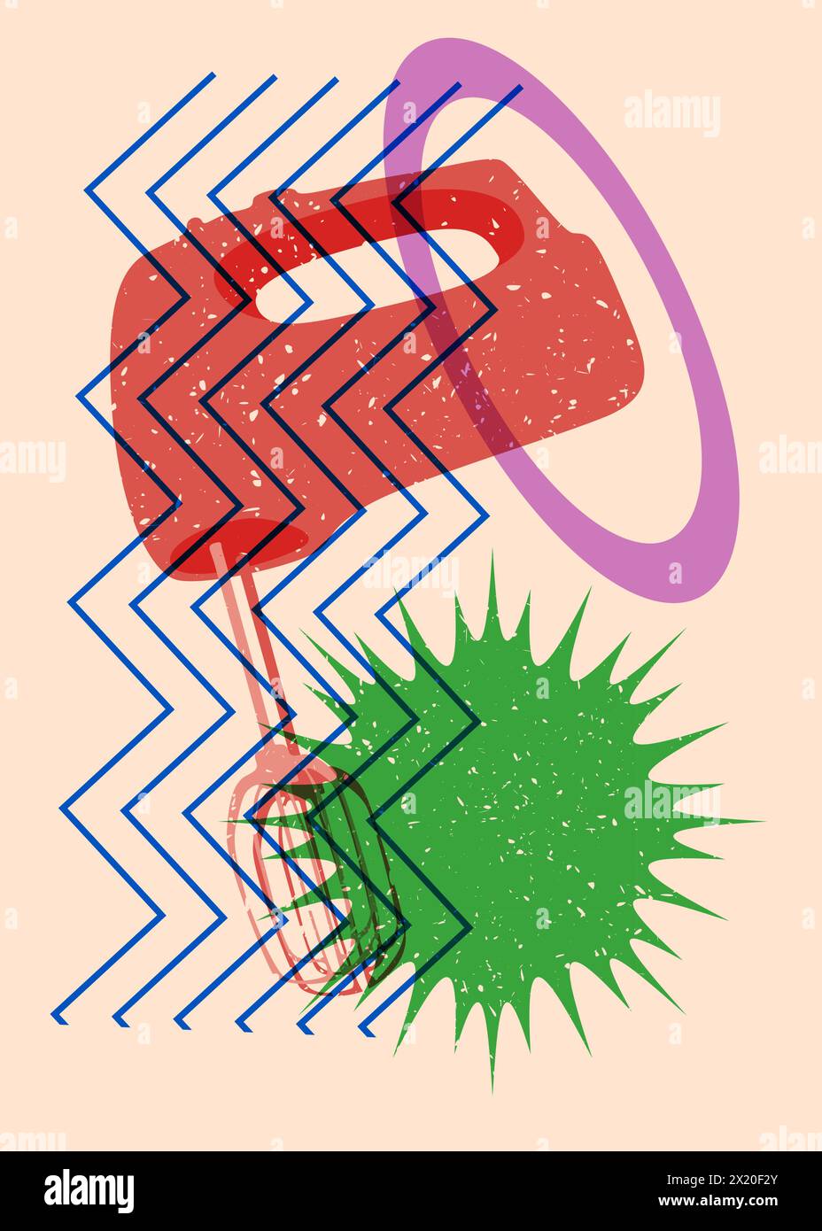 Risograph mixer with geometric shapes. Objects in trendy riso graph print texture style design with geometry elements. Stock Vector
