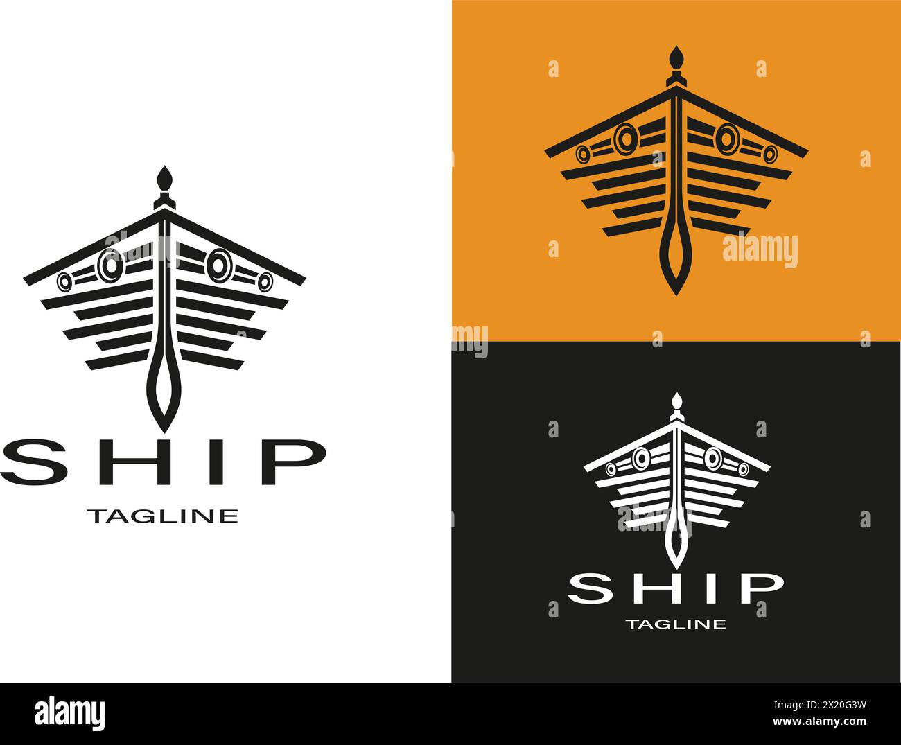 Illustration of the front view of a ship, symbol, ship design icon Stock Vector