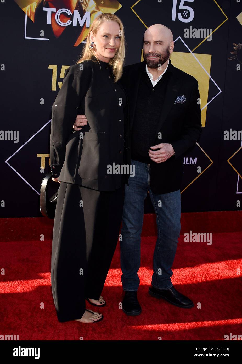 Hollywood, USA. 18th Apr, 2024. Uma Thurman and John Travolta arriving at The 30th Anniversary Presentation of “Pulp Fiction” as the Opening Night Film of the 2024 TCM Classic Film Festival held at the TCL Chinese Theatre in Hollywood, CA on April 18, 2024. © Janet Gough/AFF-USA.COM Credit: AFF/Alamy Live News Stock Photo