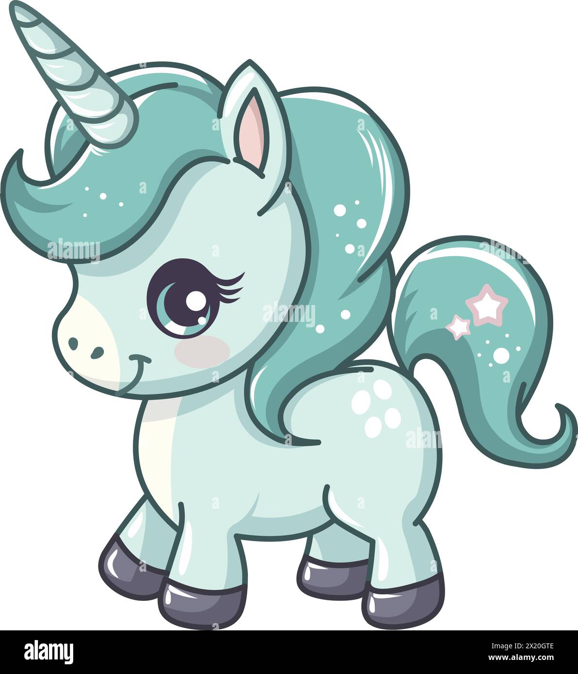 Happy and cute teal unicorn Stock Vector