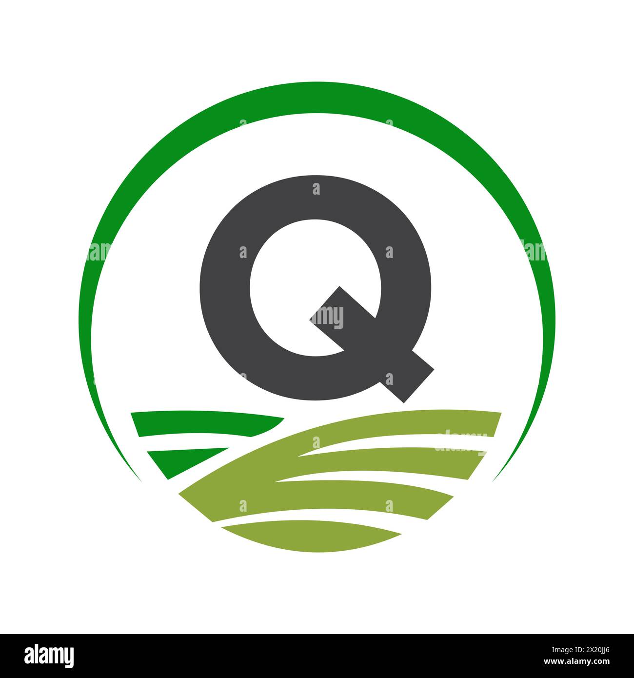 Agriculture Logo On Letter Q Concept For Farming Symbol Stock Vector