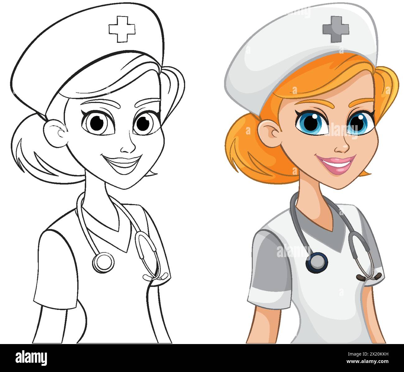 Colorful and line art nurse vector illustrations Stock Vector Image ...