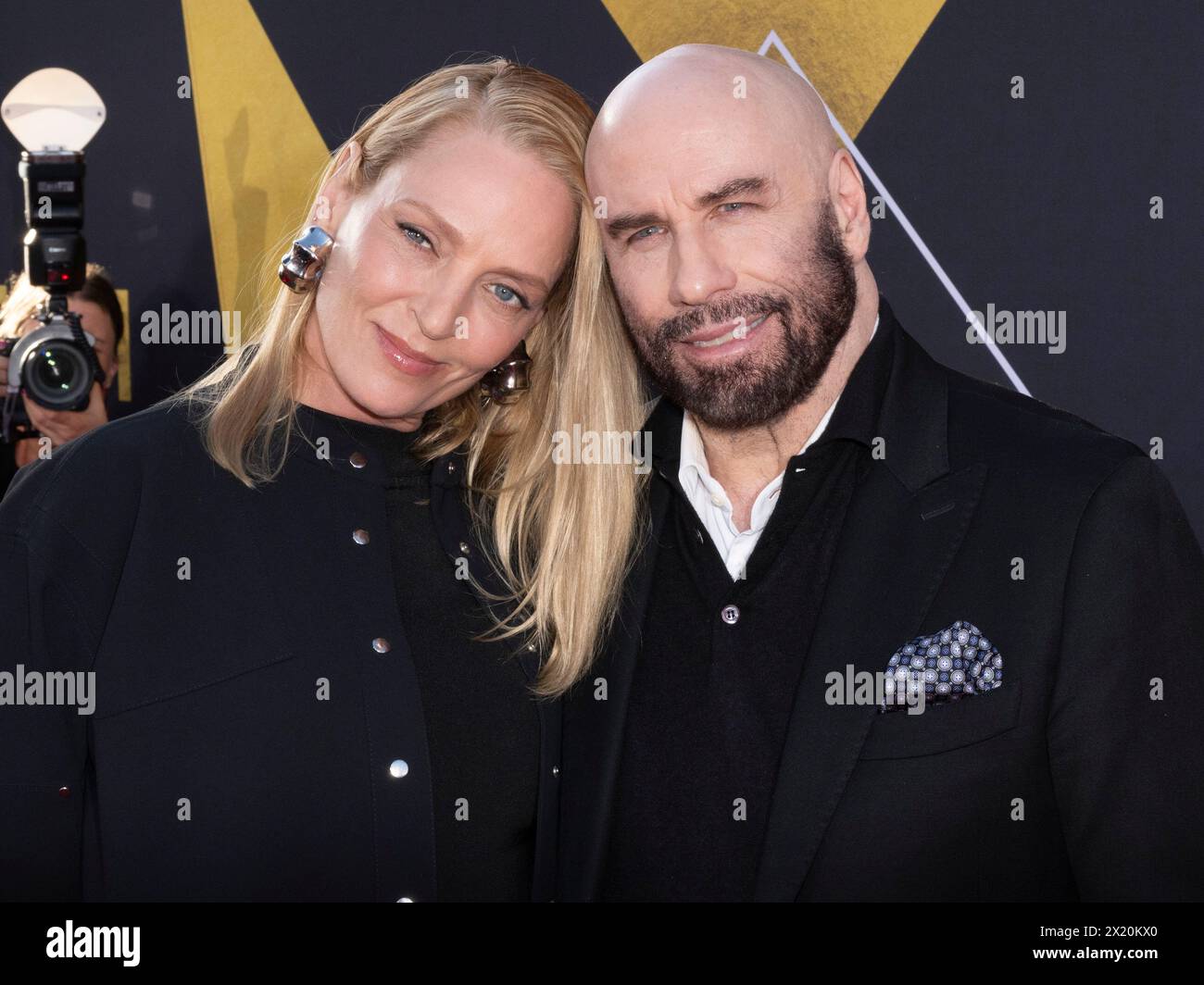 April 18, 2024, Hollywood, California, U.S.: Uma Thurman and John Travolta attend the 30th Anniversary Presentation of 'Pulp Fiction' as the Opening Night Film of the 2024 TCM Classic Film Festival. (Credit Image: © Billy Bennight/ZUMA Press Wire) EDITORIAL USAGE ONLY! Not for Commercial USAGE! Stock Photo