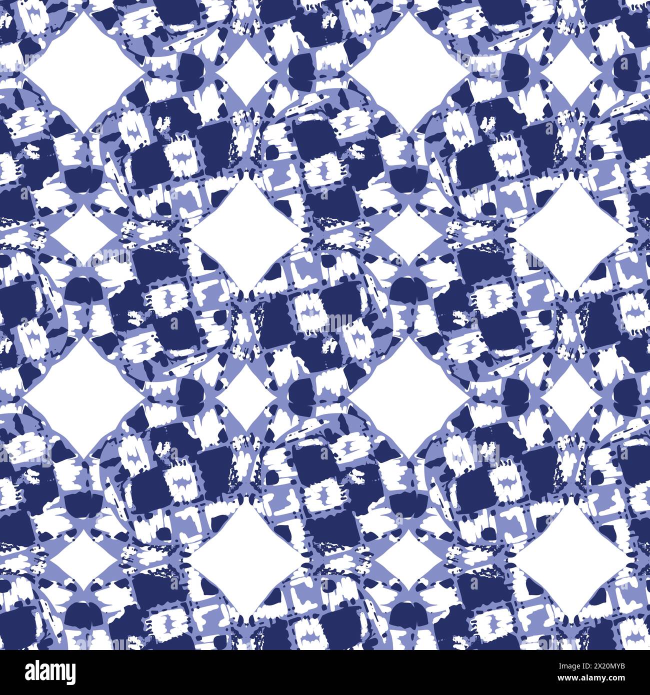 Indigo blue Japanese block print effect pattern. Seamless hand made ...