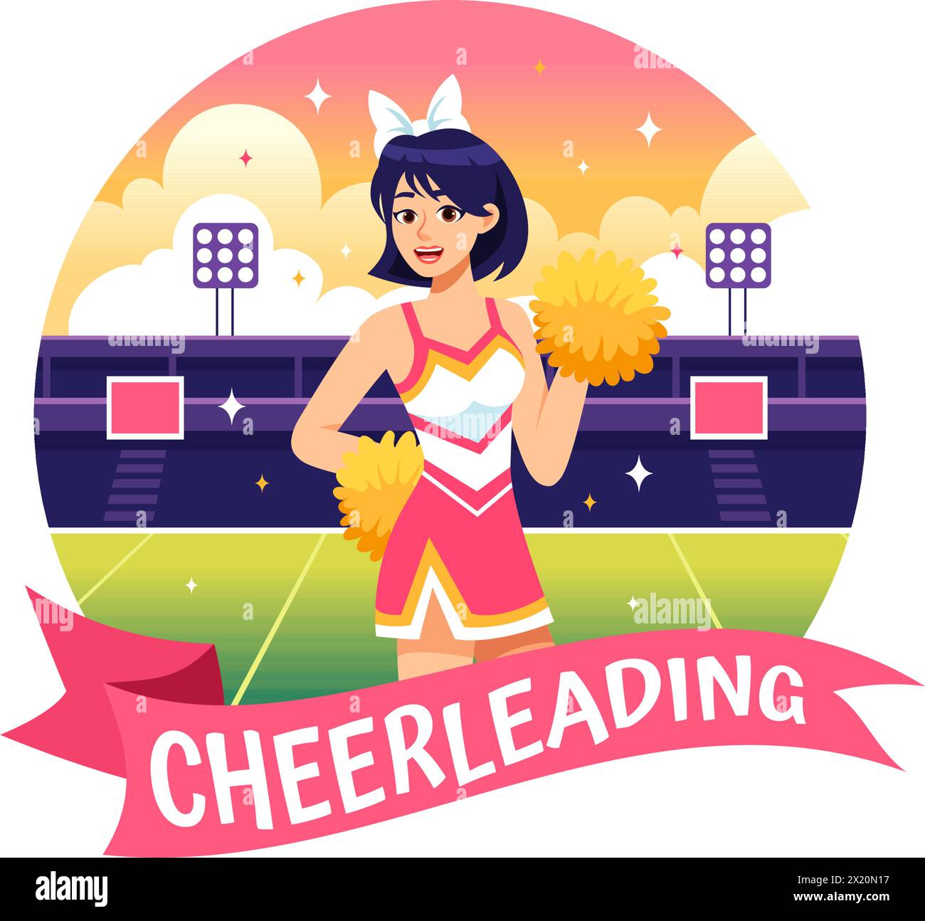 Cheerleader Girl Vector Illustration with Cheerleading Pom Poms of Dancing and Jumping to Support Team Sport During Competition on Flat Background Stock Vector