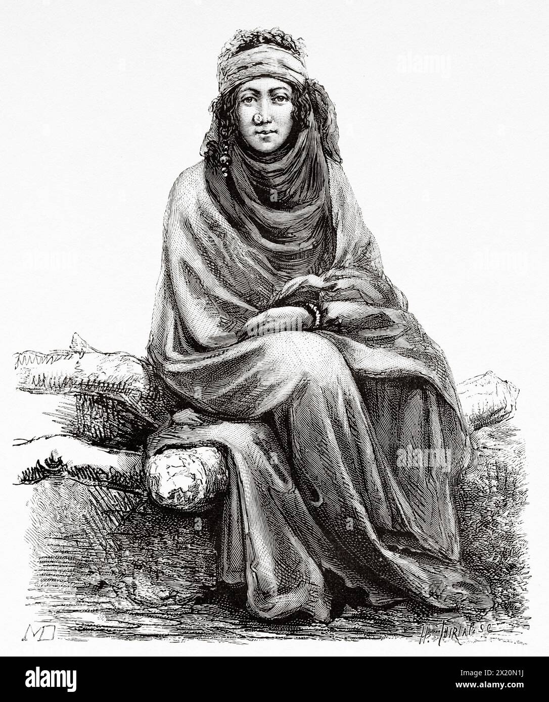 Arab woman from the Banu Lam tribe, Iraq. Middle East. Drawing by Jane Dieulafoy. Persia, Chaldea and Susiana 1881-1882 by Jane Dieulafoy (1851 - 1916) Le Tour du Monde 1886 Stock Photo