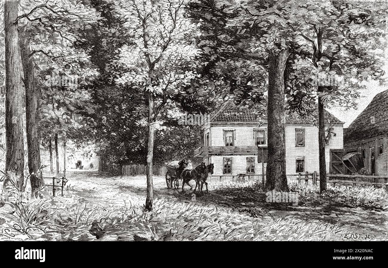 Old Inn in Beetsterzwaag, Friesland, The Netherlands, Europe. Friesland, Dutch newspaper De Aarde en Haar volken, 1883. Le Tour du Monde 1886 Stock Photo