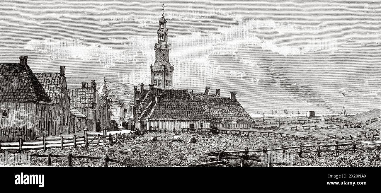 Old city of Hindeloopen, Friesland, The Netherlands, Europe. Friesland, Dutch newspaper De Aarde en Haar volken, 1883. Le Tour du Monde 1886 Stock Photo