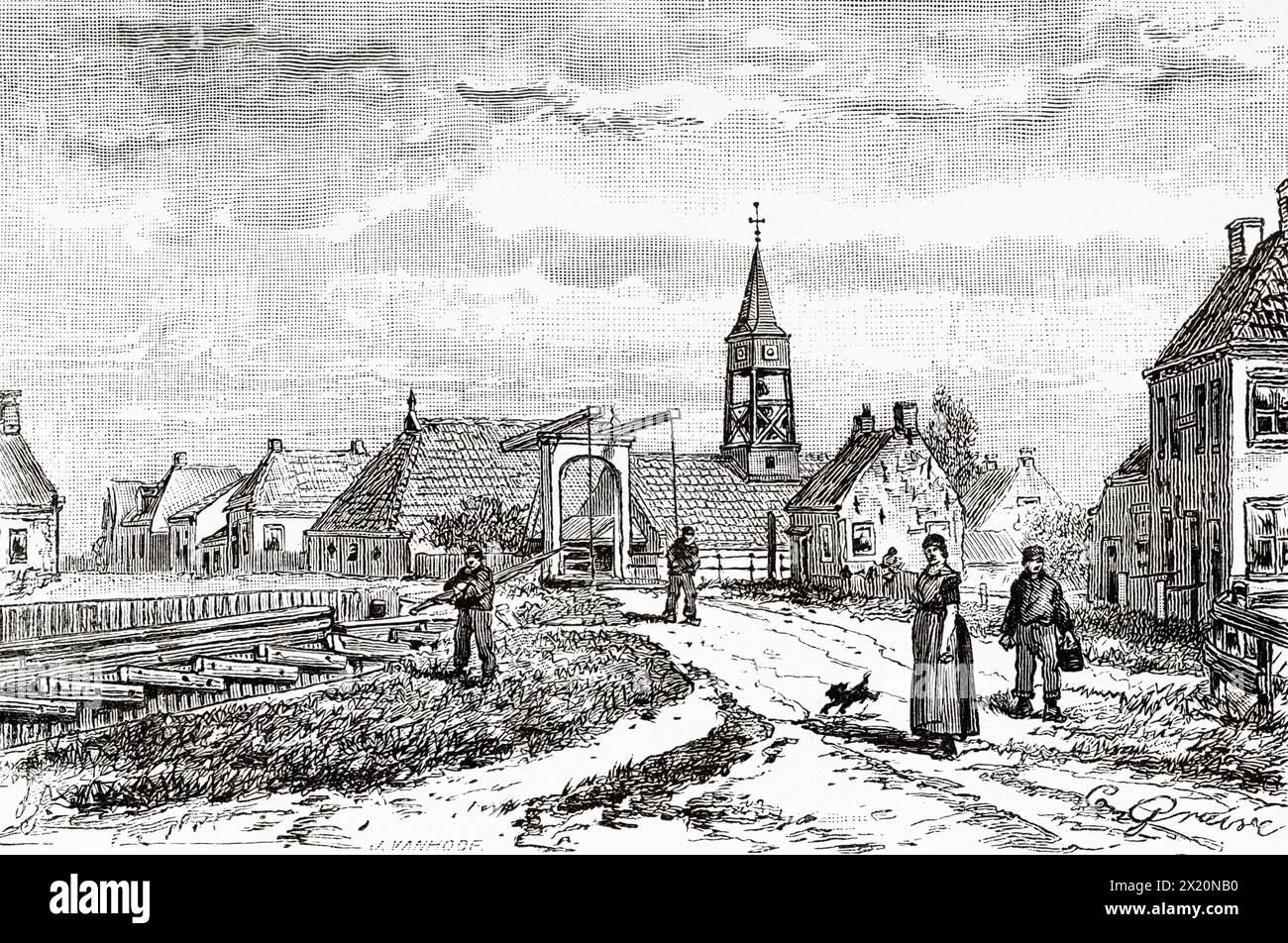 Old city of Hindeloopen, Friesland, The Netherlands, Europe. Friesland, Dutch newspaper De Aarde en Haar volken, 1883. Le Tour du Monde 1886 Stock Photo