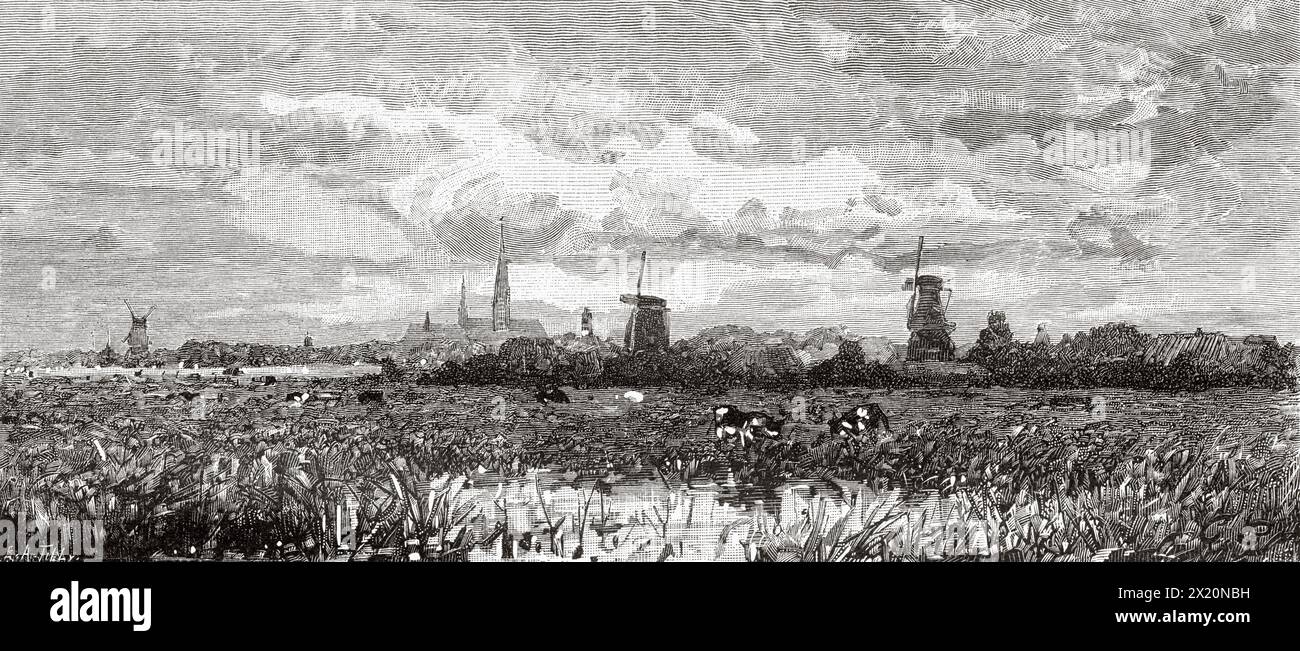Dokkum village, Friesland, The Netherlands, Europe. Friesland, Dutch newspaper De Aarde en Haar volken, 1883. Le Tour du Monde 1886 Stock Photo