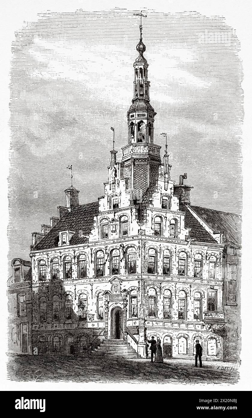 Franeker Town Hall, Friesland, The Netherlands, Europe. Friesland, Dutch newspaper De Aarde en Haar volken, 1883. Le Tour du Monde 1886 Stock Photo