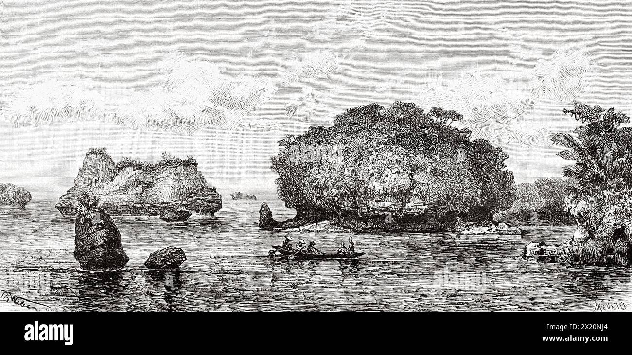 Mushroom Archipelago, Luzon Island, Philippines, South Asia. Drawing by Theodore Weber (1838 - 1907) Luzon and Palawan, six years of travel in the Philippines by Alfred Marche (1844-1898) Le Tour du Monde 1886 Stock Photo
