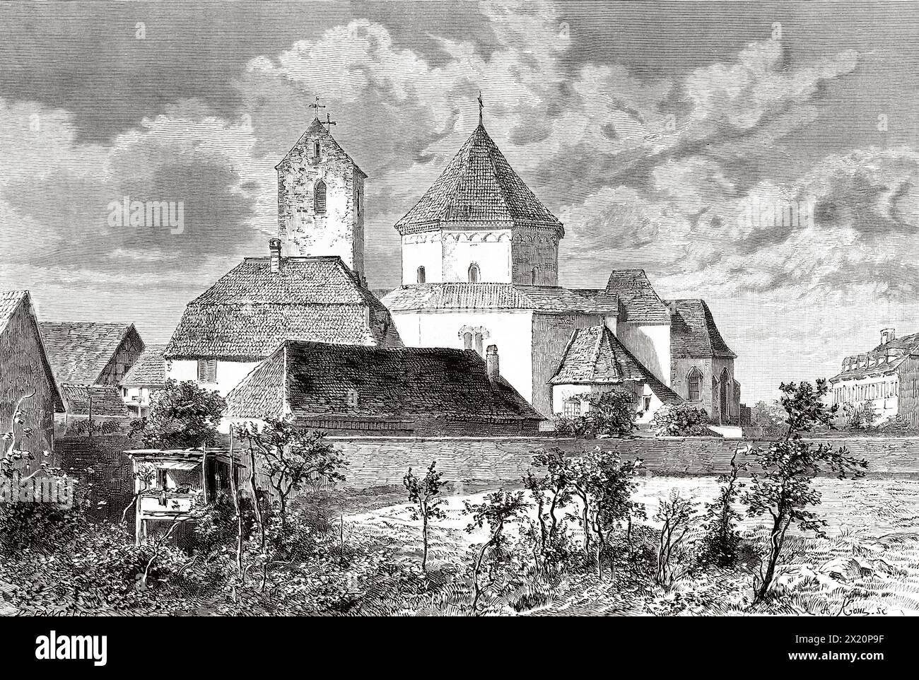Church of Ottmarsheim, Alsace, France. Drawing by Dieudonne Lancelot ...
