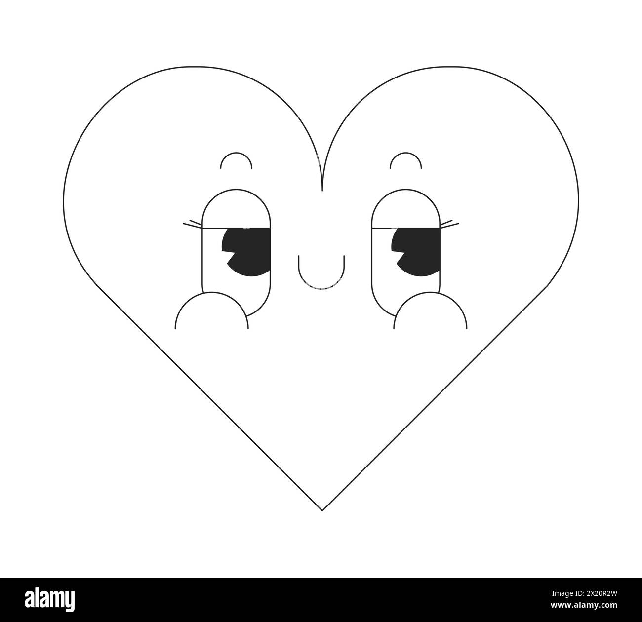 Groovy heart smiling black and white 2D vector avatar illustration Stock Vector