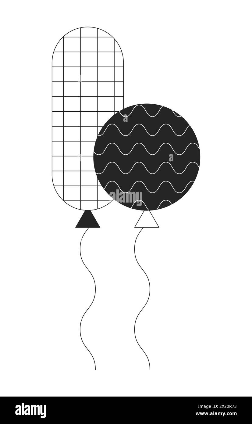 Floating pair of balloons on strings black and white 2D line cartoon ...