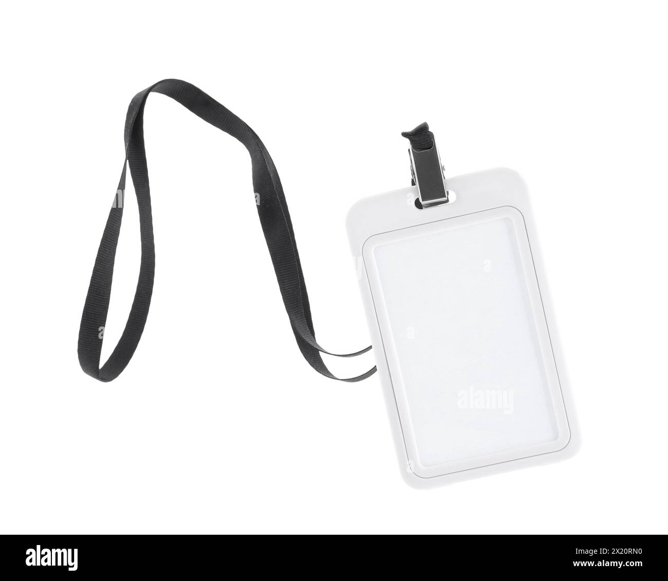 Blank badge with black string isolated on white Stock Photo - Alamy