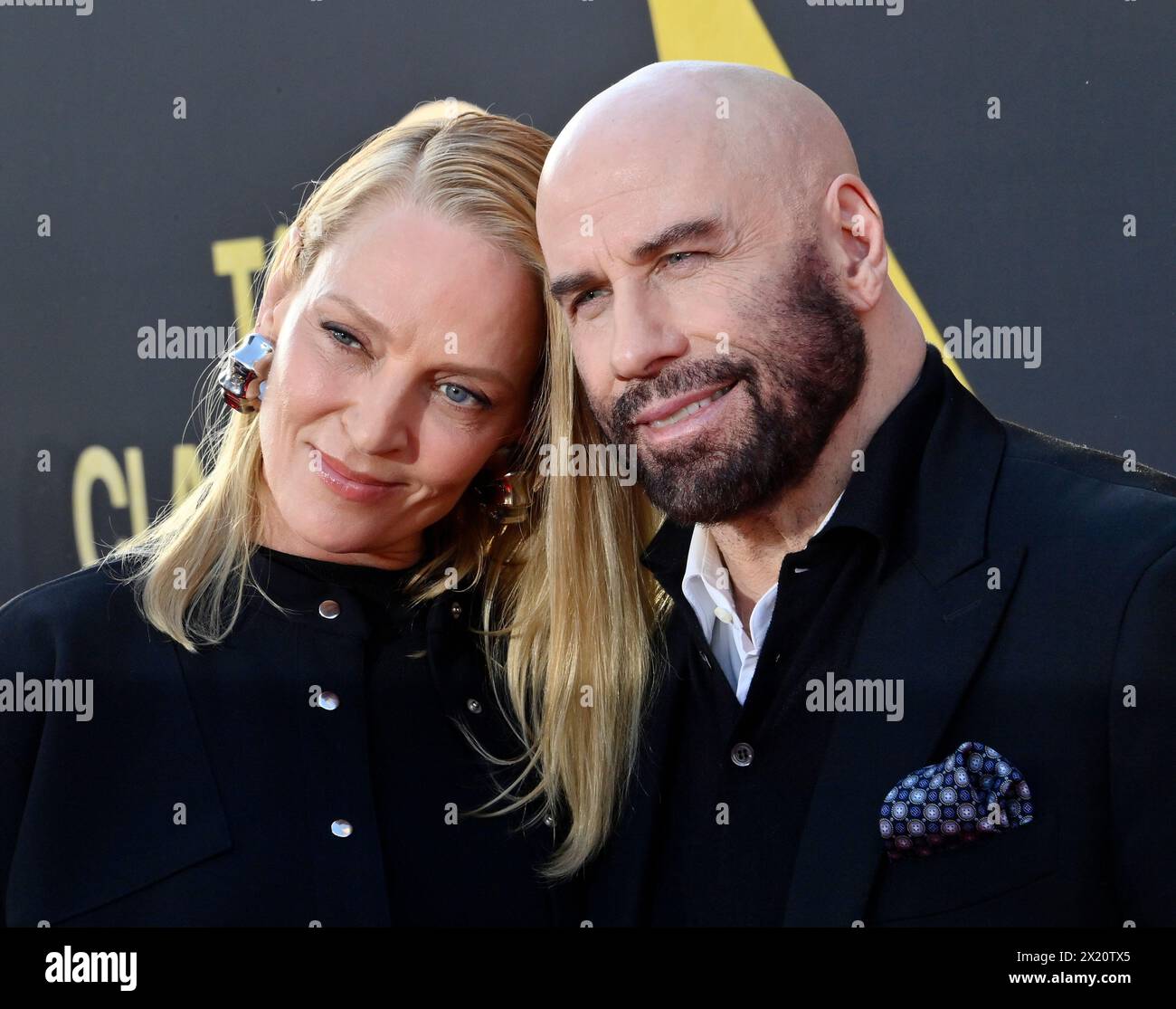 Los Angeles, United States. 18th Apr, 2024. Uma Thurman (L) and John Travolta attend the TCM Classic Film Festival opening night and 30th anniversary presentation of 'Pulp Fiction' at the TCL Chinese Theatre in the Hollywood section of Los Angeles on Thursday, April 18, 2024. Photo by Jim Ruymen/UPI Credit: UPI/Alamy Live News Stock Photo