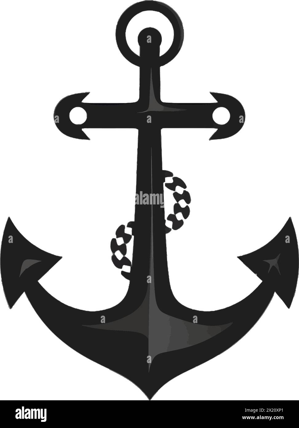 Vector illustration of an anchor in black silhouette against a clean ...