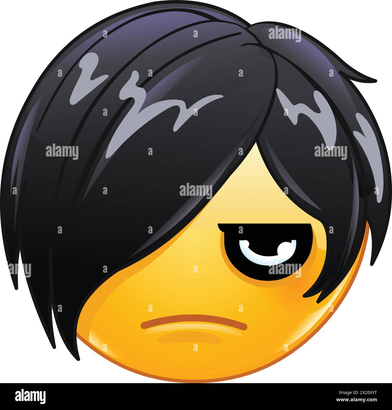 Emo emoji emoticon with dark hair and eye Stock Vector