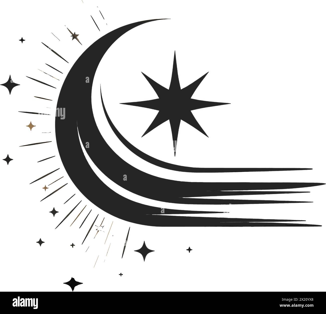 Vector illustration of stars and wave in black silhouette against a clean white background, capturing graceful forms of this vector. Stock Vector