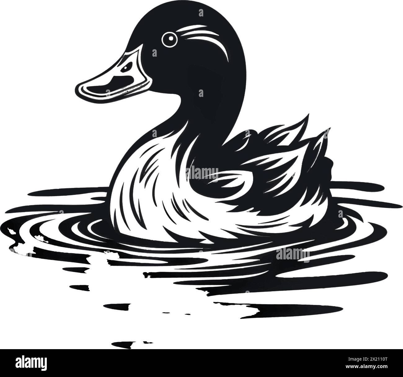 Vector illustration of a ducks in the water in black silhouette against a clean white background, capturing graceful forms of this vector. Stock Vector