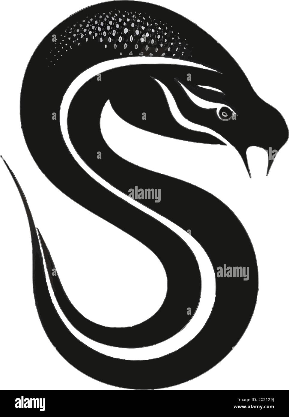 Vector illustration of a snake in black silhouette against a clean ...