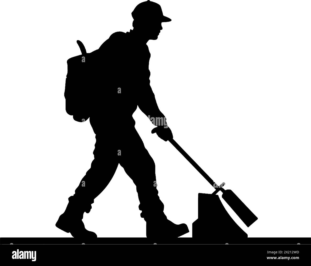 Vector illustration of a garbage collection worker in black silhouette