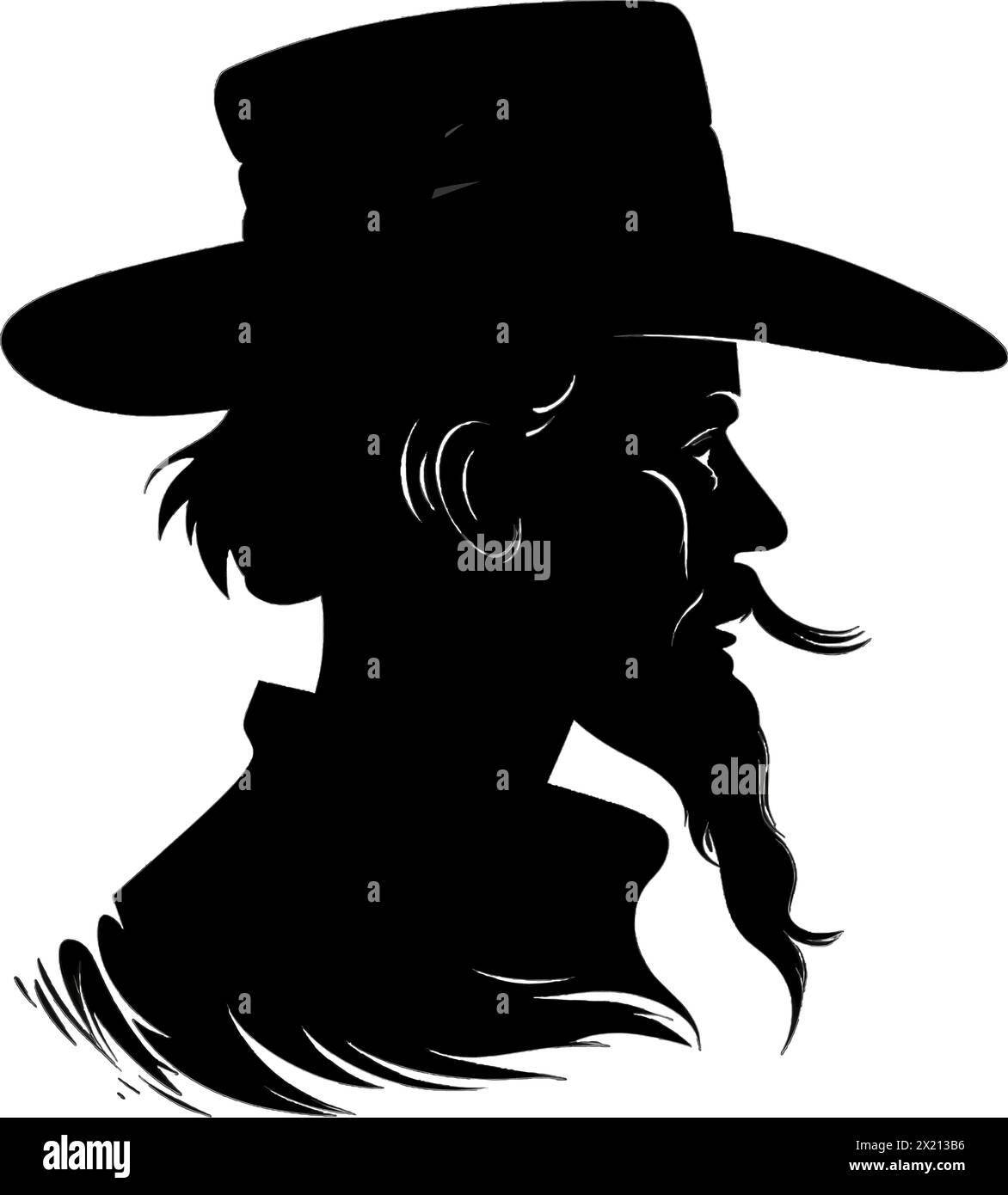 Vector illustration of a head of a man wearing a hat with a beard in