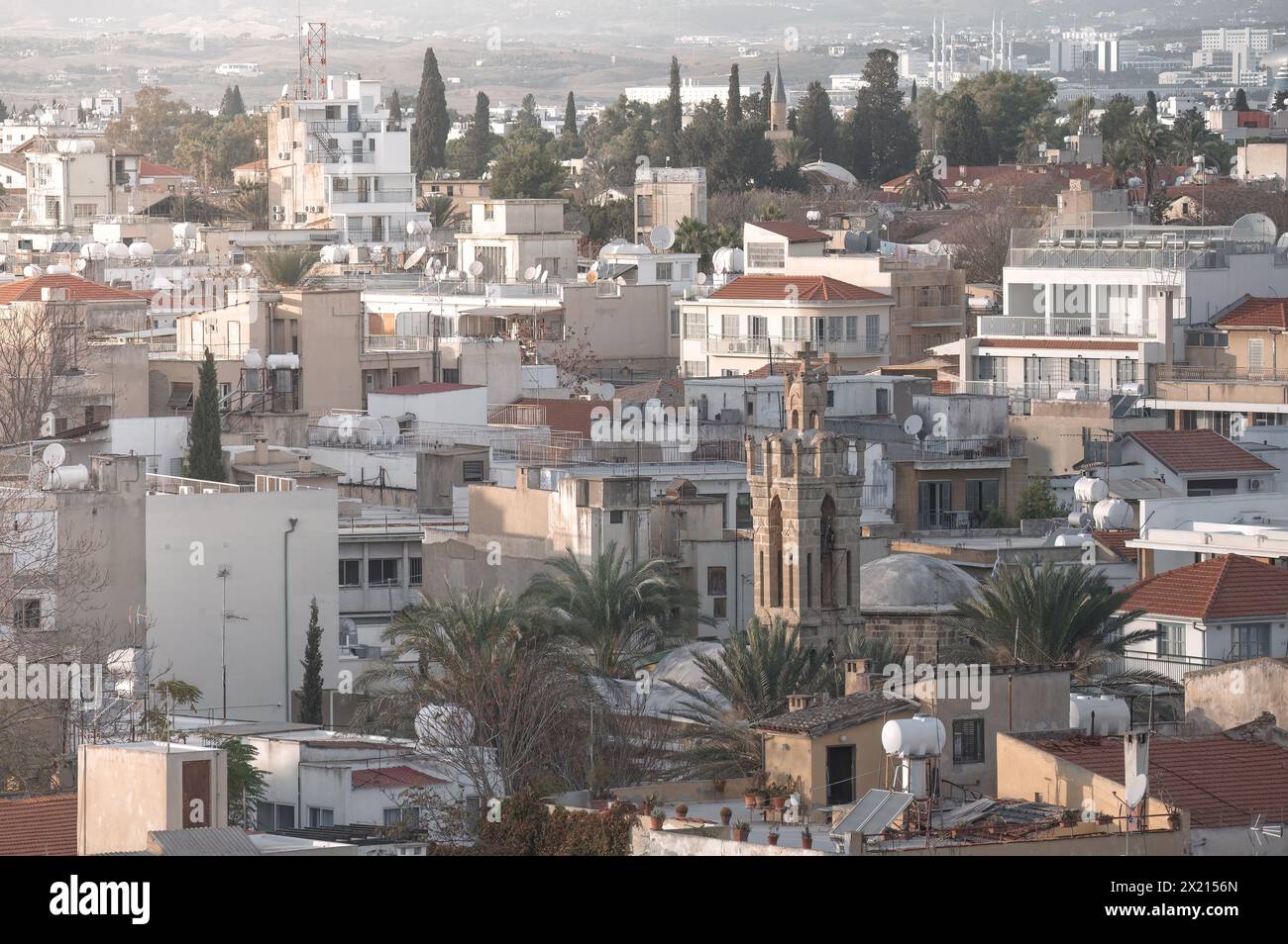 Overlooking a subdued historic part of Nicosia cityscape Stock Photo
