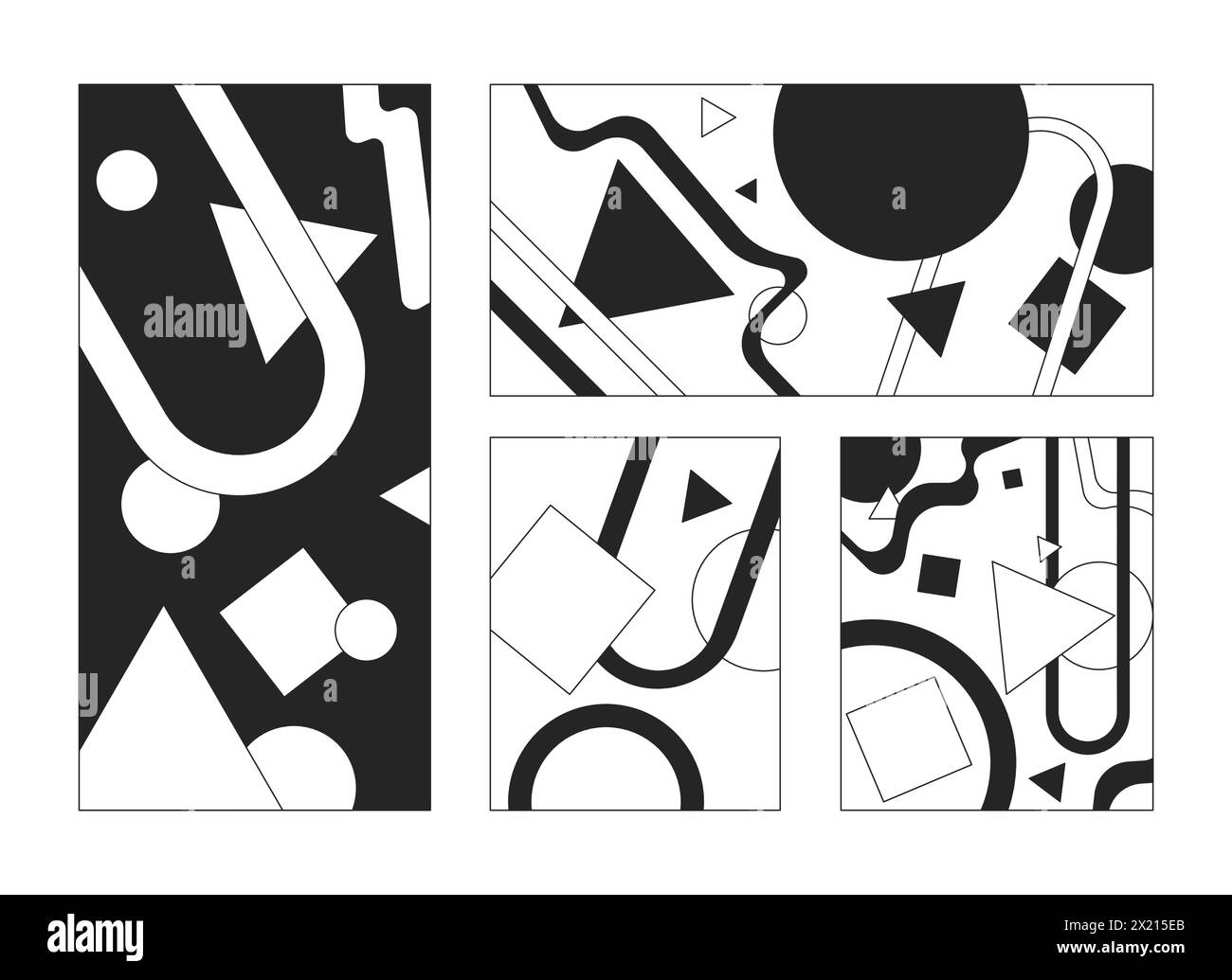 Abstract Paintings With Geometric Pattern Black And White 2D Line 