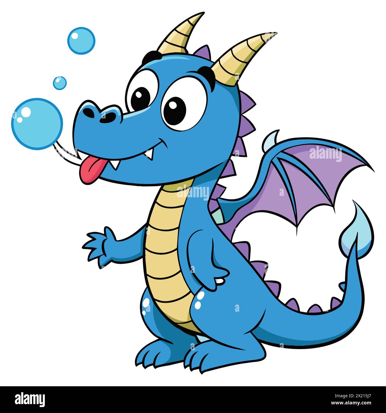 Playful Dragon Blowing Colorful Bubbles. Fantasy Dragon Blowing Magical Bubbles. Magical Dragon Blowing Rainbow Bubbles Stock Vector